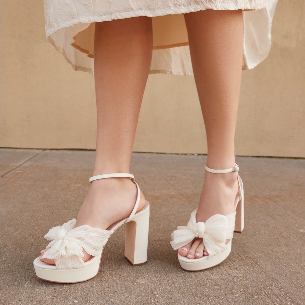 Loeffler Randall Natalia Pearl Organza Pleated Platform Sandal Knotted Bow US 7